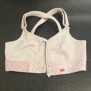 SHEFIT White and Pink Patterned Sports Bra